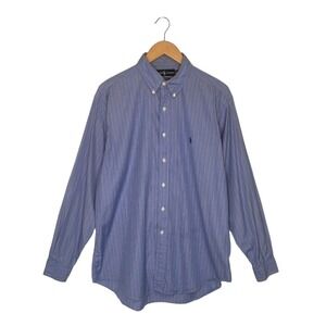 Ralph Lauren Shirt Mens L 16 1/2 Oxford Classic Fit Pony Striped Button Up Blue